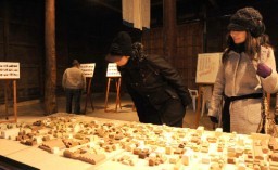 パネルや建物模型が展示された会場